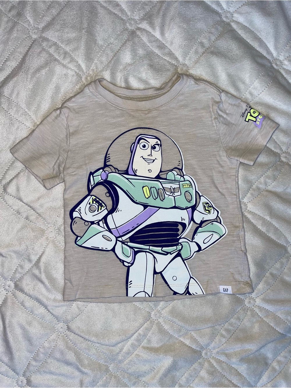GAP Beige Kids Buzz Lightyear Graphic Tee with Mint & Purple Accents